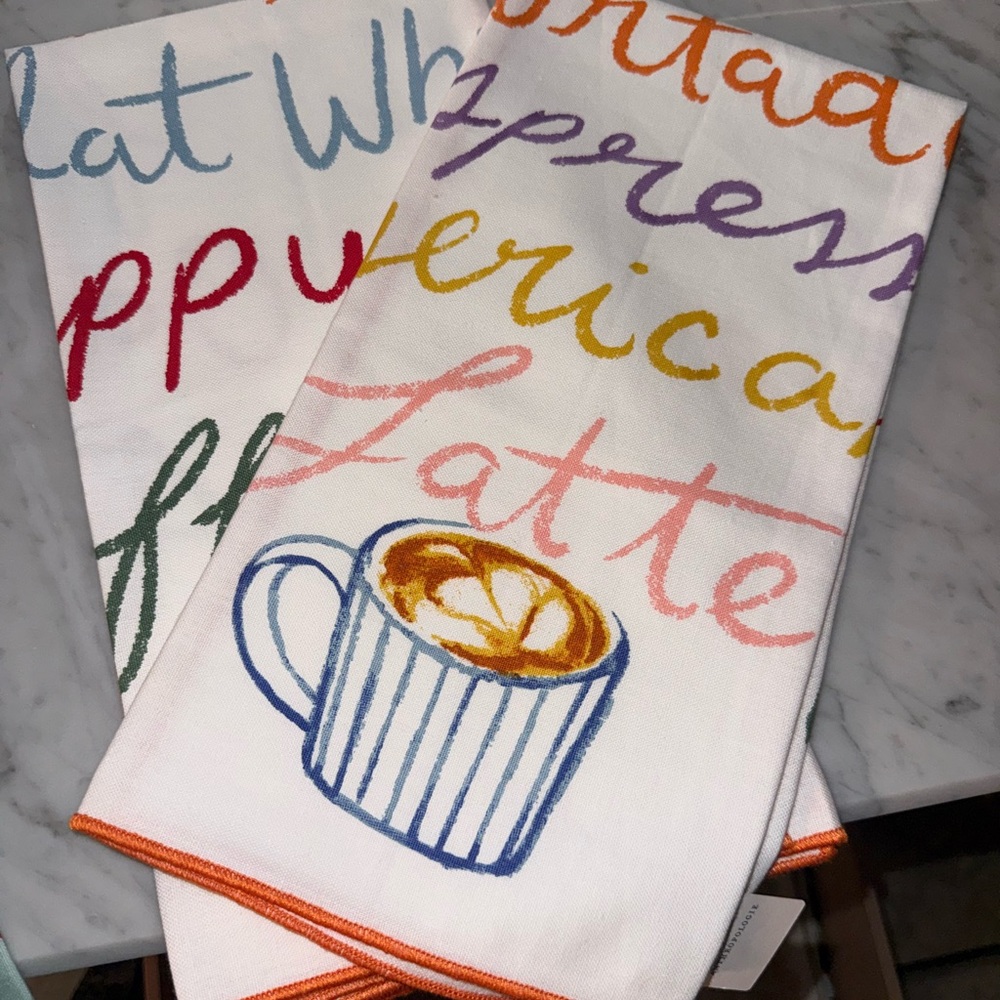 Anthropologie Coffee Script Kitchen Towels Set